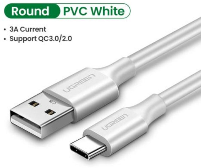 JIBAIHUO ugreen 3a usb type c 케이블 poco x3 pro samsung s21 s20 빠른 충전 3.0 usb c 케이블 고속 충전 데이터 전화 충전기, PVC White, PVC White × 1개, 없음, 1개