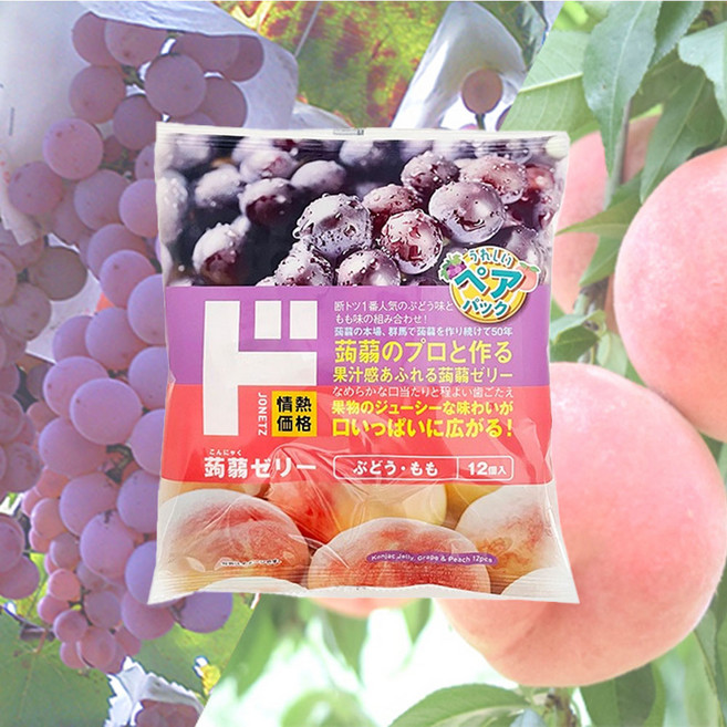 일본 돈키호테 곤약젤리 복숭아 포도맛, 12개, 20g