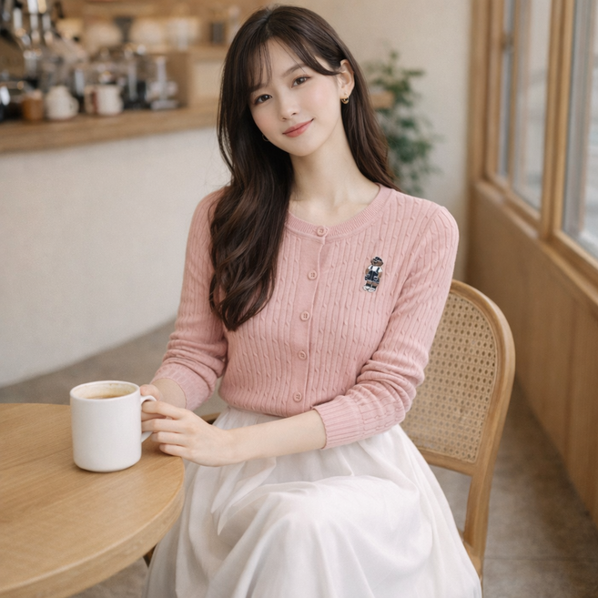 LOBEE 베어 여성간절기긴팔가디건 꽈배기