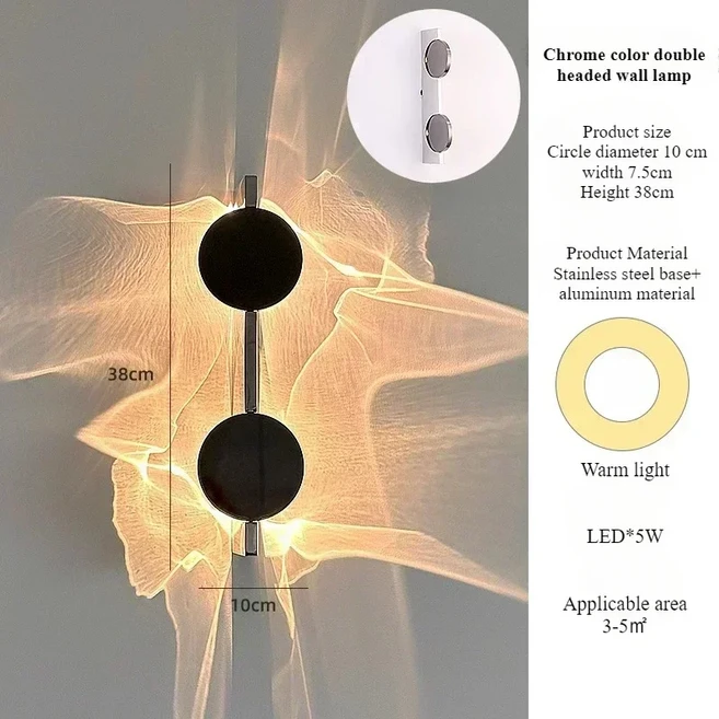 SANDYHA 모던 실버 벽 램프 스테인레스 스틸 리플 광택 홈 장식 옆 복도 LED 야간 조명, [02] 2 heads, [01] 차가운 흰색