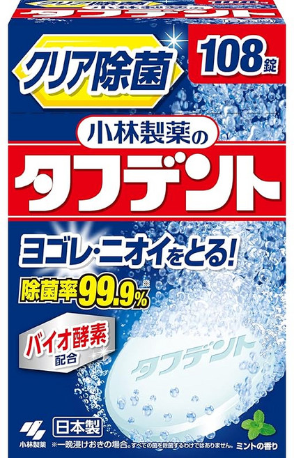 고바야시 제약의 터프던트 클리어 살균 틀니 세정제 민트향 108정, 1개