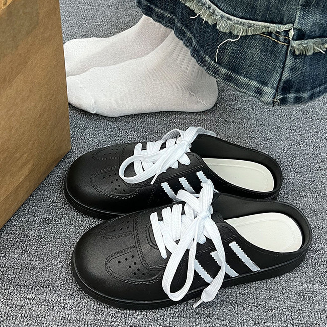 一腳蹬懶人軟底穆勒鞋, 绳系包头（黑色）,38-39