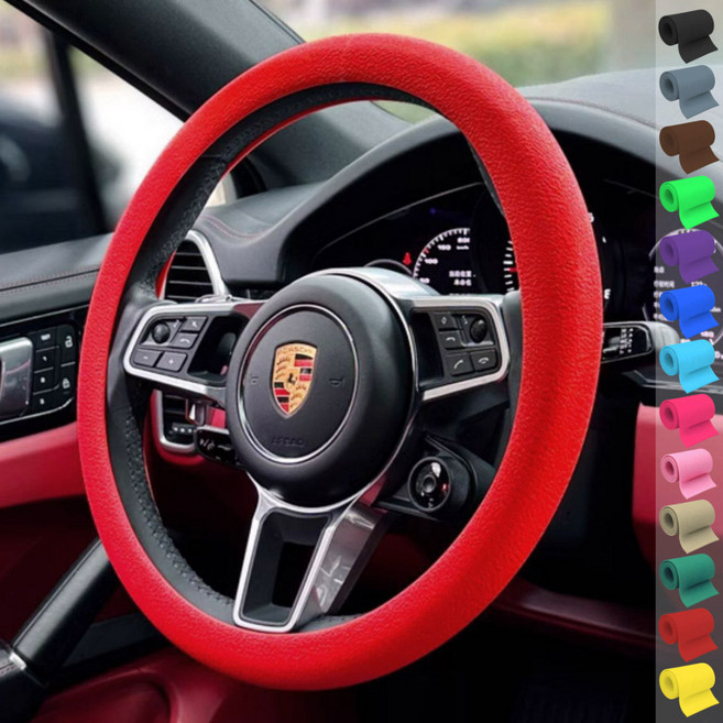 토이팝21 논슬립 차량용 핸들커버 실리콘 얇은 원형 D컷 15컬러, 레드
