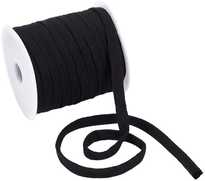 25m 1롤 플랫 면 허리끈 코드 중공 평면 코튼 로프 의류 후드끈 바지 허리선 장식 8mm, 블랙