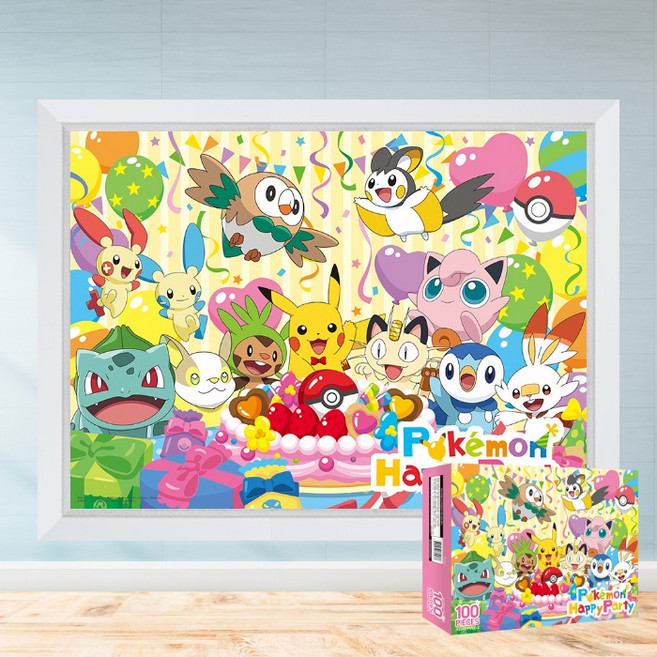 모두의취미 포켓몬 해피 파티 100피스 캐릭터 직소퍼즐, 1개, 액자세트(모던화이트)