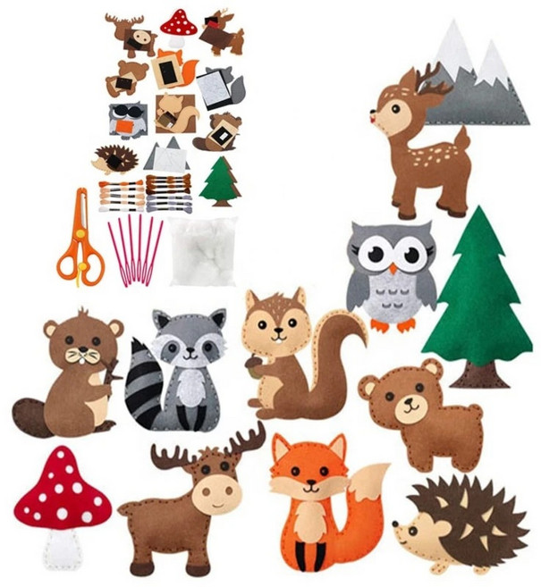 DIY 펠트 바느질 인형 만들기 몬테소리 일상영역, 1세트, 숲속의 동물들