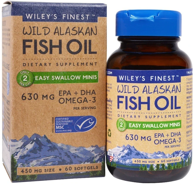 Wileys Finest 윌레스 파이니스트 야생 알래스카 피쉬오일 630mg 60소프트젤 2팩, 60정 - 쿠팡