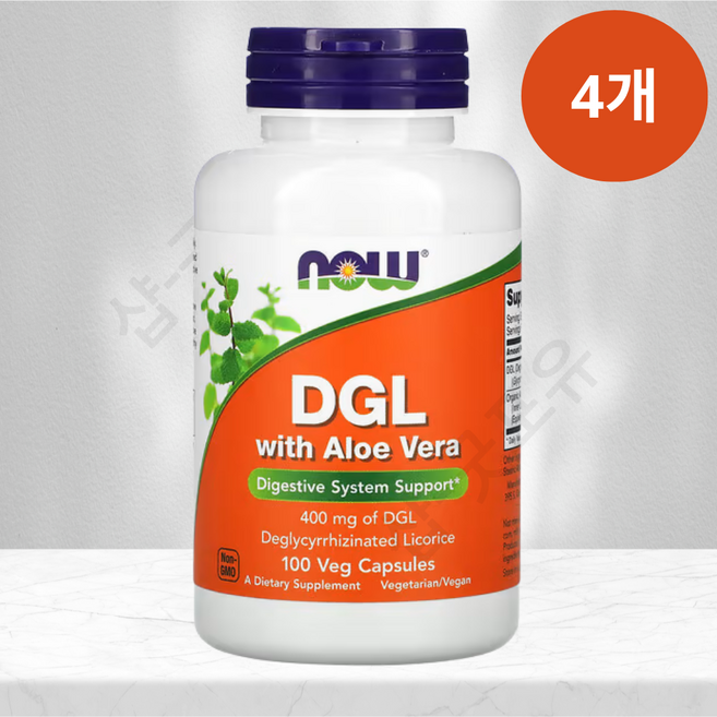 NOWFOODs 나우푸드 DGL 리코라이스 감초 Root 추출물 알로에베라 함유 400mg, 100정, 4개