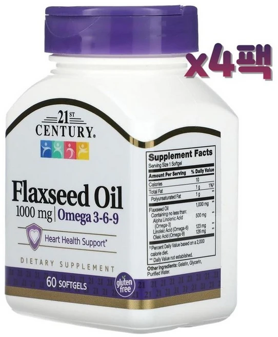 21센츄리 플랙시드 오일 오메가369 1000mg 60캡슐 x4개, 60정, 4개 - 쿠팡