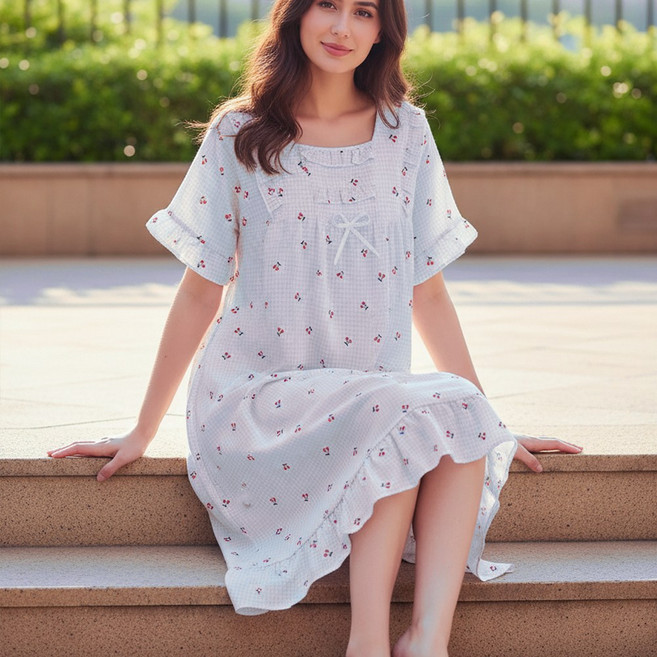 캐리루시 여성 시원한 요루 스퀘어넥 프릴 반팔원피스