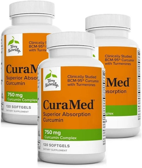 테리 내추럴리 큐라메드 750mg 커큐민 소프트젤 Terry Naturally CuraMed Curcumin, 120정, 3개 - 쿠팡