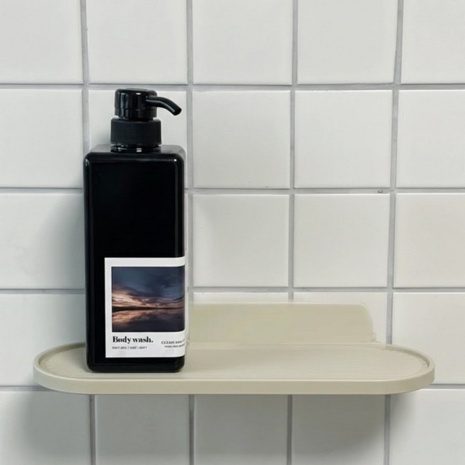 딜라이트홈 무타공 부착식 트레이 욕실선반 주방선반 2개, 1세트, 베이지