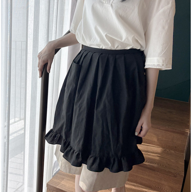 프릴 허리앞치마 식당 주방 카페 예쁜 앞치마 광목 린넨 앞치마, 1개, 검정