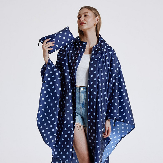 슬림소녀 판초우의 캠프용 망토 레인코트 장마철 등산 트레킹 성인우비 방수 집업 비옷, 1개, 도트 네이비