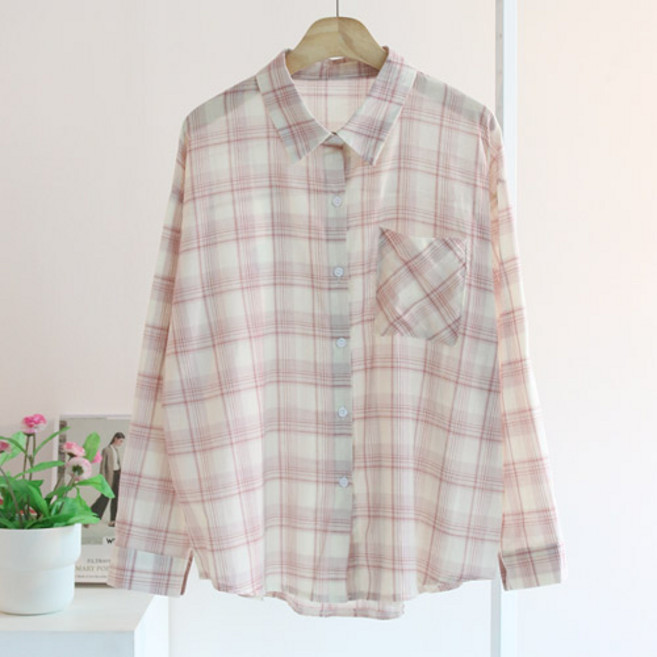 에스제이룩 여성용 리브레 체크 썸머셔츠 남방