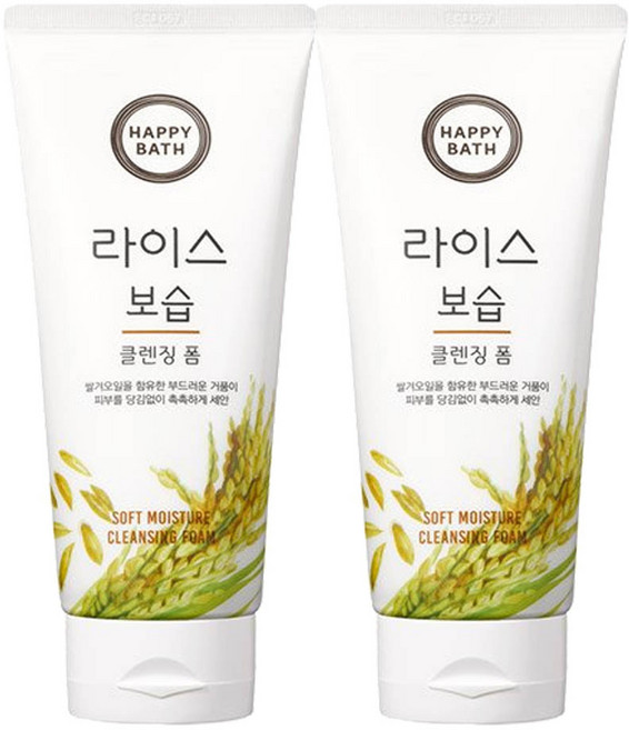 해피바스 라이스 보습 클렌징폼, 200g, 2개