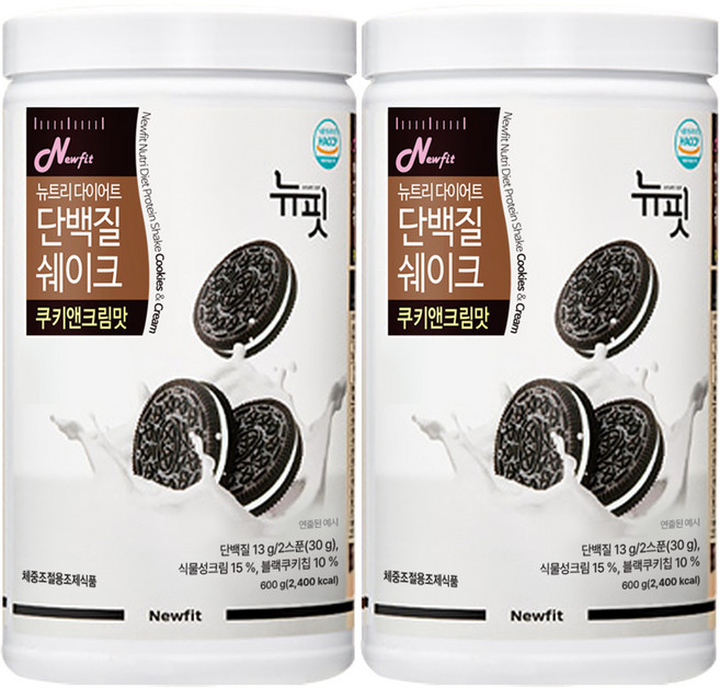 뉴핏 투에니포 뉴트리 다이어트 쉐이크 쿠키앤크림맛, 600g, 2개