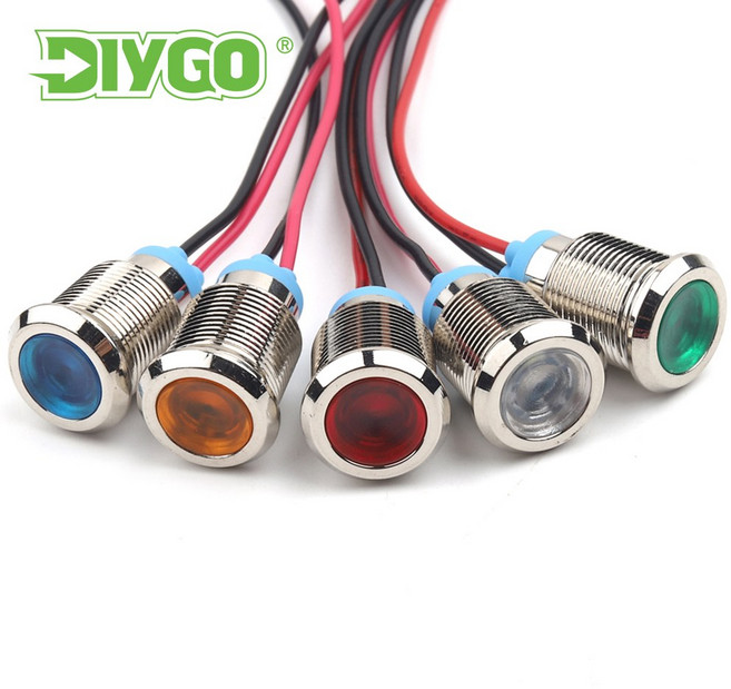 1PCS 16MM 방수 금속 표시 24V 110V 와이어 220V 신호 3V 6V 빨간색/노란색/파란색/녹색/흰색 램프 등 12V LED, 12V 24V Blue