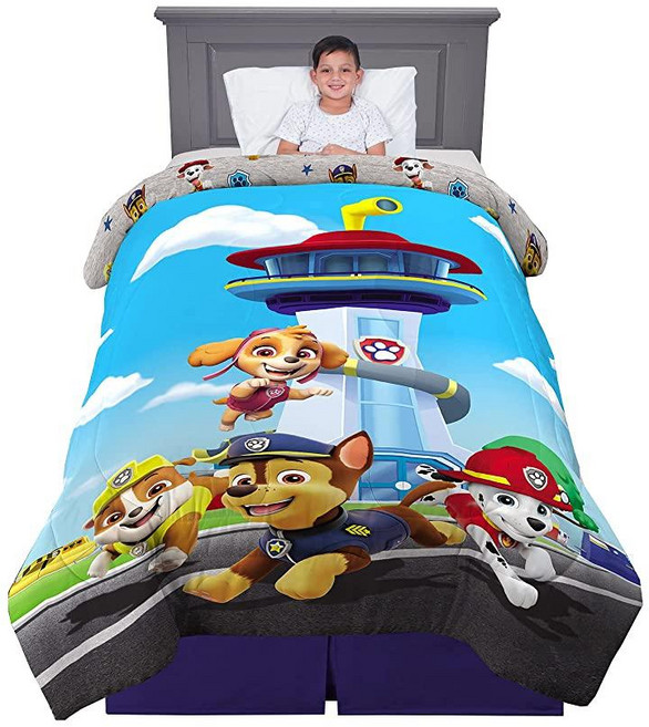 Franco Kids Bedding 슈퍼 소프트 극세사 양면 이불 트윈/풀 퍼피 구조대 124268, Paw Patrol