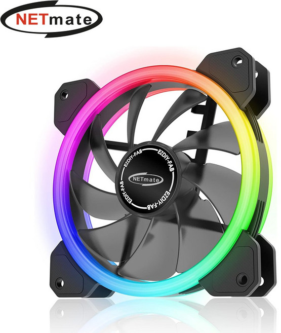 NETmate NM-120256PRGB Dual Ring ARGB 120mm 쿨링팬(블랙 단품) 6핀 케이스쿨러 팬쿨러, 1개