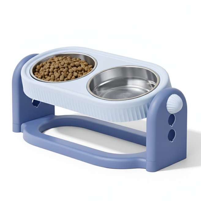 러슈브 높이 각도 조절 강아지 스테인리스 밥그릇 2구, 1개, 블루
