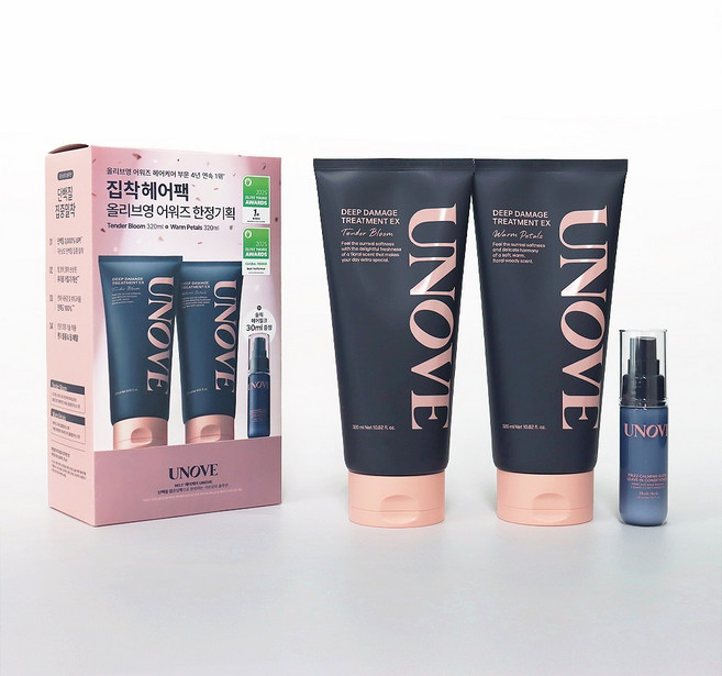 (어노브) 딥 데미지 헤어 트리트먼트 EX 더블 (텐더블룸 +웜페탈) 기획 (+ 슬릭헤어밀크 추가 증정), 2개, 320ml