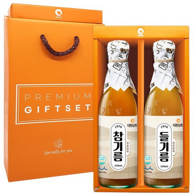 60년전통 대현상회 저온압착 참기름 들기름 선물세트 (선물상자포장), 1개, 350ml