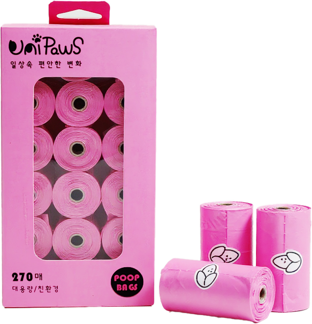 유니포스 애완동물 배변봉투 풉백, 핑크, 1세트, 270개입
