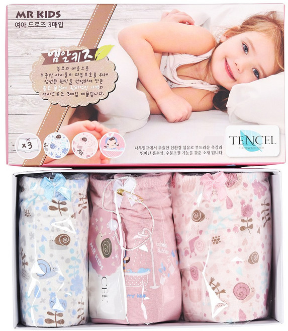 엠알키즈 키즈스 여아용 데일리걸 드로즈 사각팬티 3p 세트