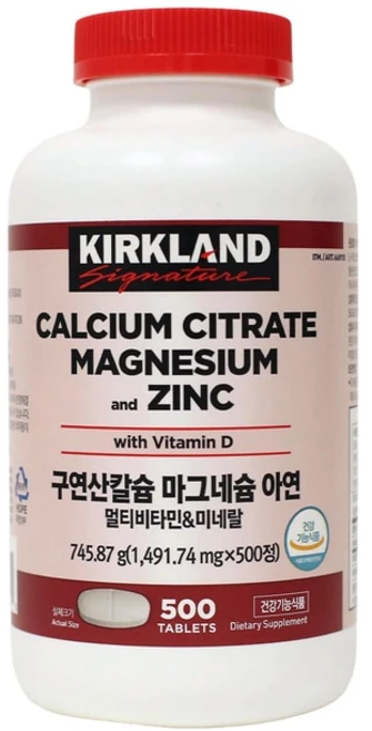커클랜드 구연산칼슘 아연 마그네슘 비타민 미네랄 1586.2mg, 500정, 1개 - 쿠팡