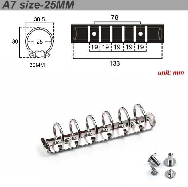 금속 링 바인더 클립 루즈 리프 노트북용 분리형 A5 개인용 플래너 액세서리용, 11 A7 Silver 25MM