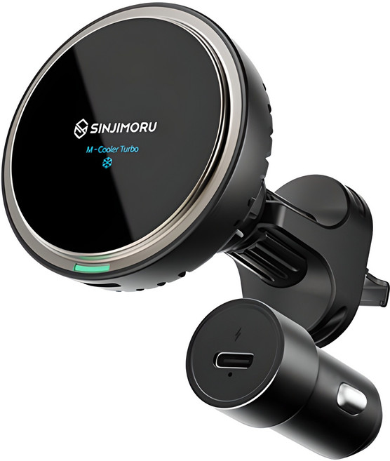 신지모루 큐아이2 엠 터보쿨러 맥세이프 차량용 무선충전 거치대 + 30W 시거잭 + 씨 투 씨 케이블 세트, 혼합색상