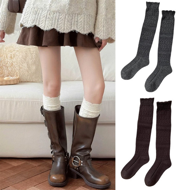 젬버트 여성 러블리 부츠에 잘 어울리는 니트 롱 니삭스 양말 2종세트