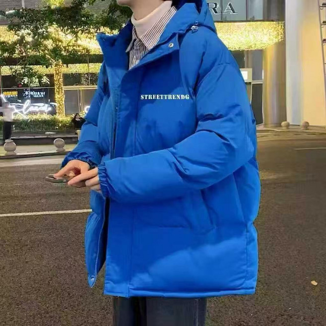 寬鬆米白色連帽加厚保暖棉衣外套男款冬季短版麵包服