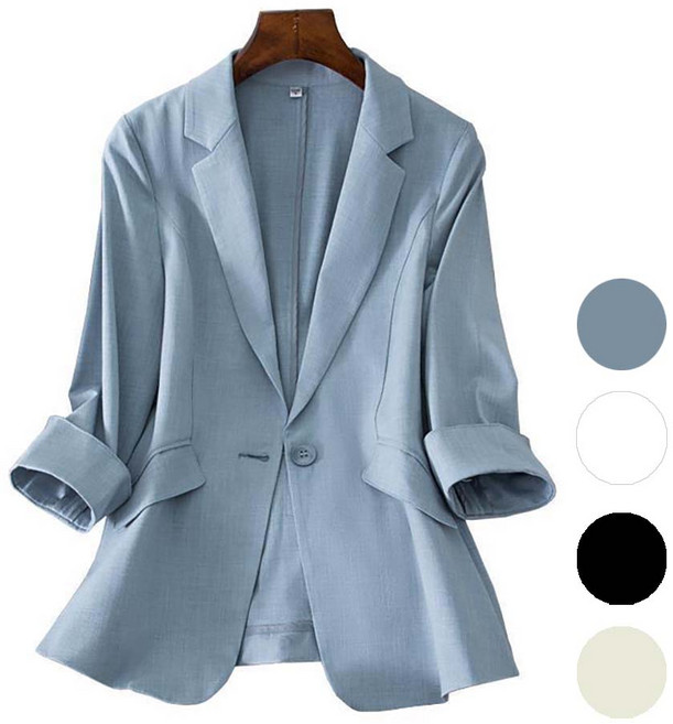 WANGBAIWAN 화이트 정장 코트 여자 봄 여름 얇은 슬림핏 여성 정장 상의 캐주얼 패션 화이트 긴팔 L020208