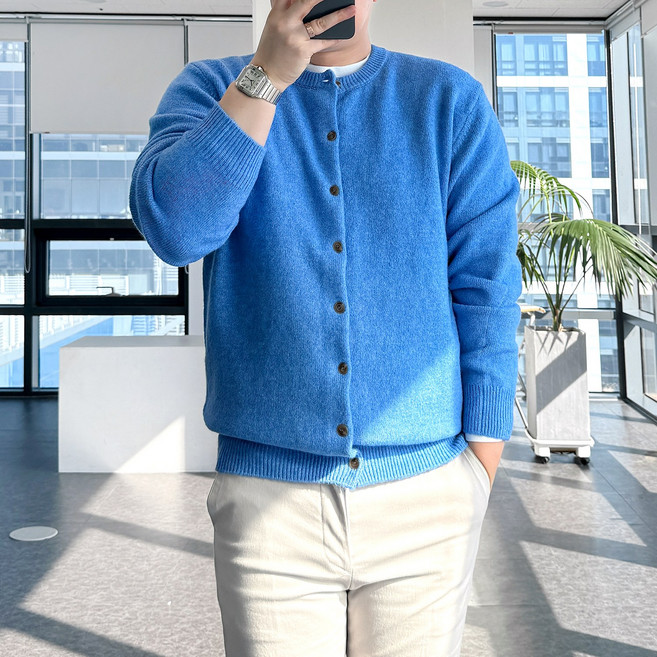 룩플레인 울 원단 세련된 라운드 니트 가디건 10color
