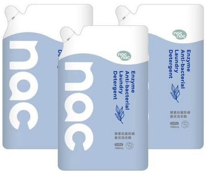 nac nac 酵素抗菌防螨嬰兒洗衣精 1100ml 3入補充包 高效潔淨 溫和親膚, 1個, 1.1L