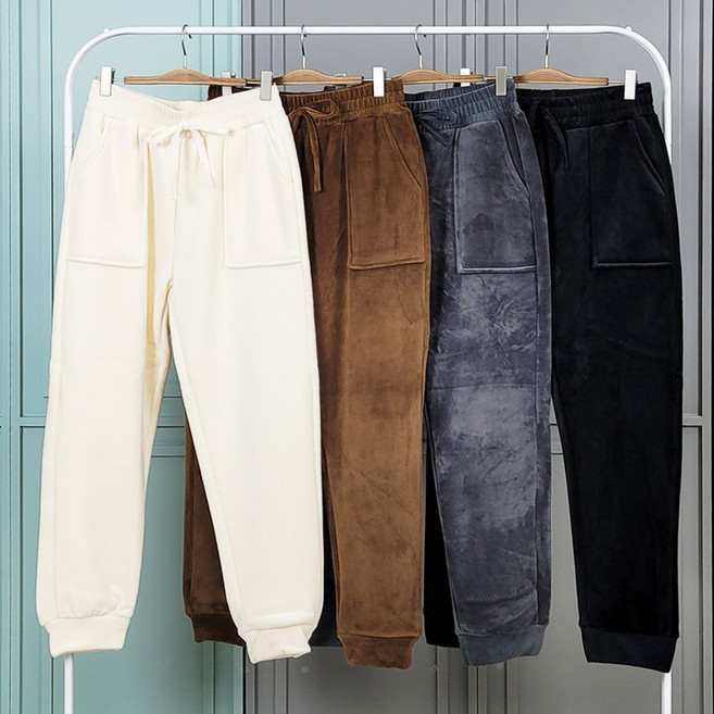 제니유 여성 겨울 융털 기모 극세사 골덴 스판 밴딩 바지 배기 조거 와이드 팬츠