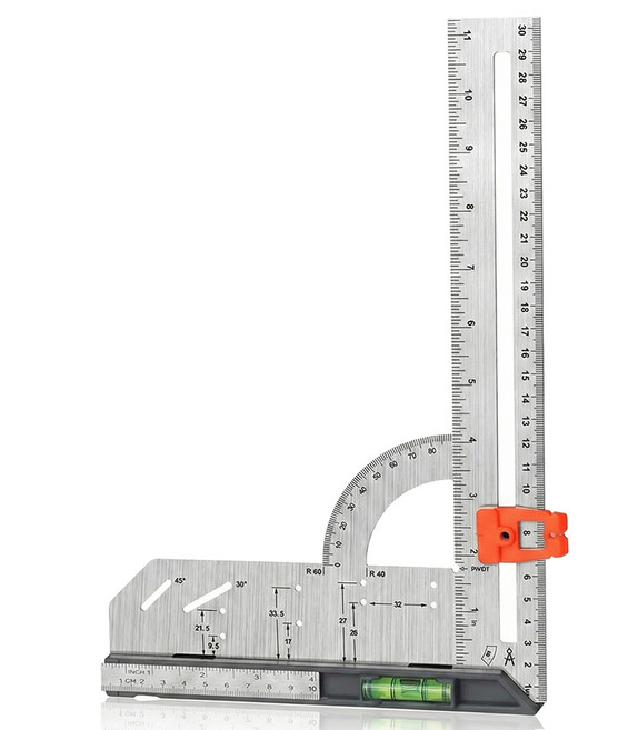 아띠꼴로 목공 연귀자 목공용 눈금자 마킹자 스틸자 삼각자 7인치 직각자 12인치, 1개