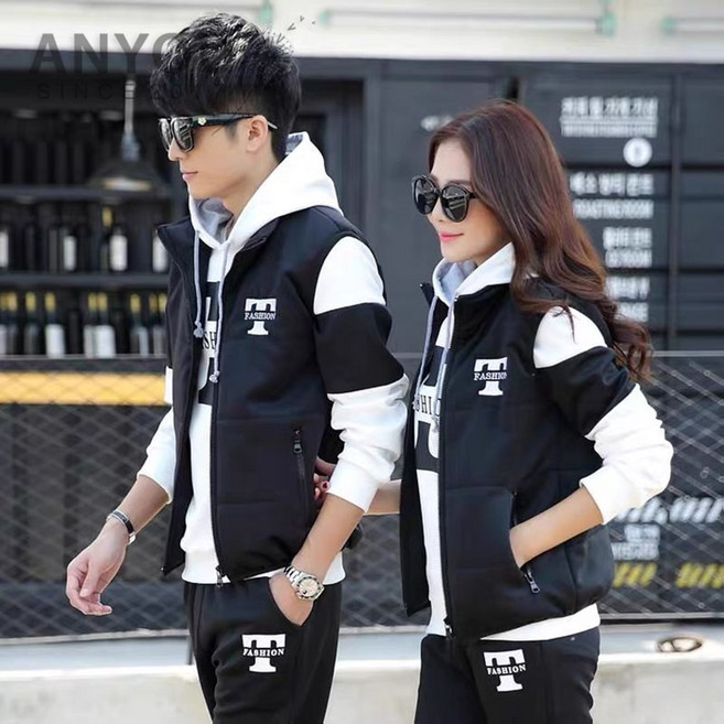 ANYOU 남성 트레이닝복 세트 추동 패션 가을 후드조끼+티+바지 3종세트