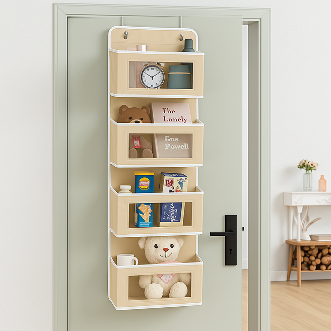 모아모아샵 멀티 공간활용 패브릭 문고리형 수납함, 베이지 4단