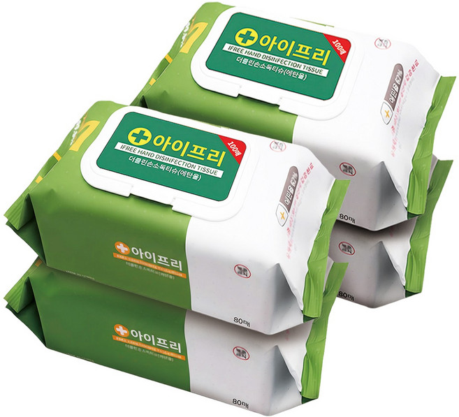 ifree 아기 소독티슈 대용량 주방 살균 알콜 물티슈 캡형 손소독티슈 소독용 에탄올 핸드폰 티슈, 4세트, 100매입