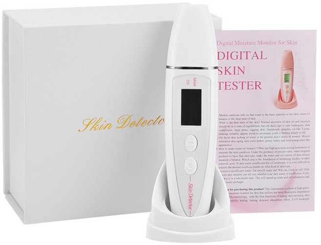 얼굴 피부 테스터 휴대용 분석기 디지털 미적 수분 스킨 케어 진단 장치를위한 물 오일 모니터, WHITE