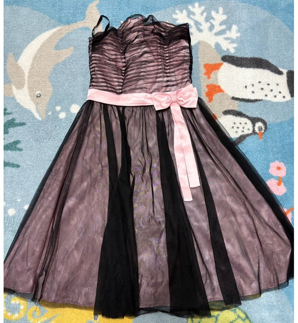 拼接網紗蝴蝶結 平口洋裝 伴娘禮服 表演禮服