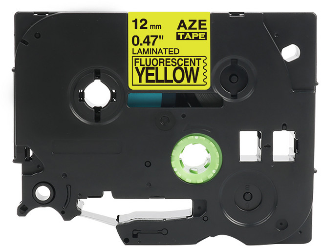 우리네 브라더 라벨 테이프 호환, 12mm 바탕형광노랑 문자검정 AZe-C31