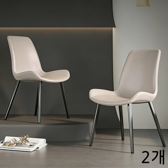 BIKASU 심플 디자인 가죽 식탁의자 캐주얼 인테리어 커피숍 등받이 의자 1+1, 2개, 회백색