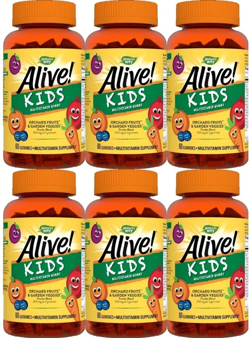 네이처스웨이 얼라이브 어린이 키즈 컴플리트 멀티비타민 구미 젤리 과일맛, 60정, 6개 - 쿠팡