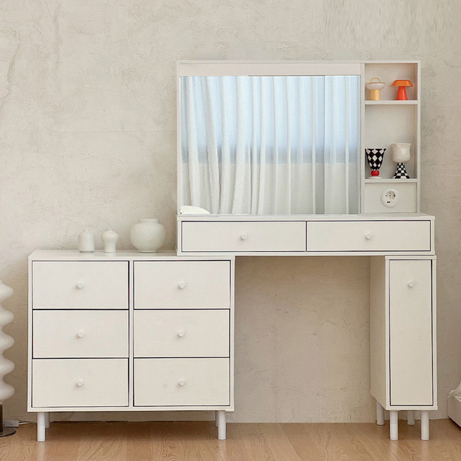 파로마 홈즈 블랑 3단 6칸 화이트 화장대 LED거울 HPN349-1