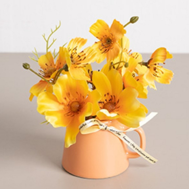 코스모스밀크주전자 화분set 15cm 조화 인테리어, 오렌지, 1개