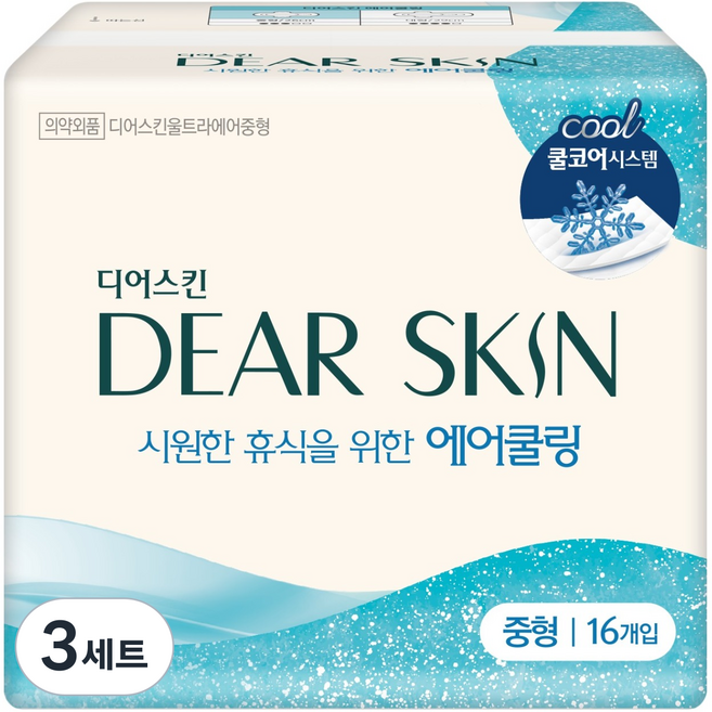 디어스킨 에어쿨링 생리대 날개형, 중형, 16개입, 3세트